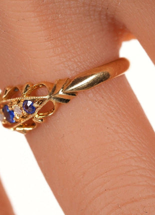 Sz6 c1864 18k gold Sapphire/diamond antique ring - Estate Fresh Austin