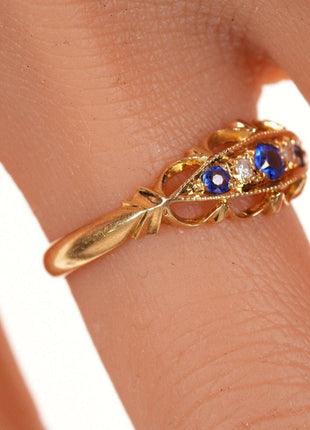 Sz6 c1864 18k gold Sapphire/diamond antique ring - Estate Fresh Austin