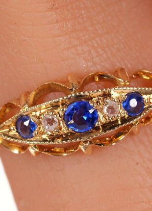 Sz6 c1864 18k gold Sapphire/diamond antique ring - Estate Fresh Austin