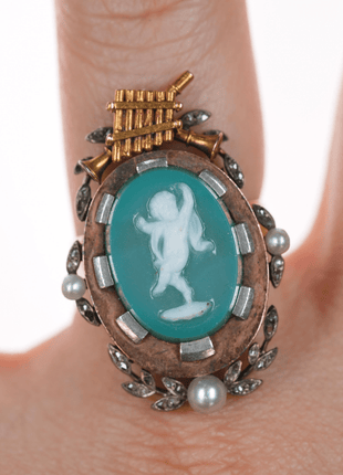 sz6 c1880 Antique 14k Green Hardstone cameo ring - Estate Fresh Austin