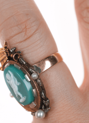 sz6 c1880 Antique 14k Green Hardstone cameo ring - Estate Fresh Austin