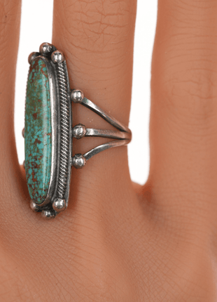 sz6 c1930's #8 Turquoise Navajo long silver ring - Estate Fresh Austin