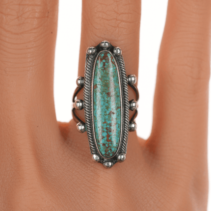 sz6 c1930's #8 Turquoise Navajo long silver ring - Estate Fresh Austin