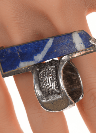 sz6 c1974 Luis Mojica modernist silver sodalite ring - Estate Fresh Austin