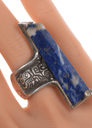 sz6 c1974 Luis Mojica modernist silver sodalite ring - Estate Fresh Austin