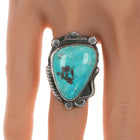 sz6 Chief Wolf Robe Hunt (1905-1977) Acoma silver and pear shaped turquoise ring - Estate Fresh Austin