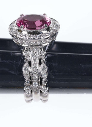 Sz6 Doris Panos 18k White gold Diamond and Pink Tourmaline ring - Estate Fresh Austin