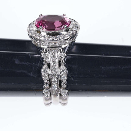 Sz6 Doris Panos 18k White gold Diamond and Pink Tourmaline ring - Estate Fresh Austin