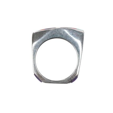 sz6 DZ Native American sterling sugilite, coral, turquoise, intarsia inlay ring - Estate Fresh Austin
