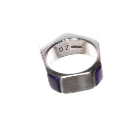 sz6 DZ Native American sterling sugilite, coral, turquoise, intarsia inlay ring - Estate Fresh Austin