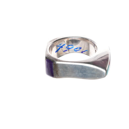 sz6 DZ Native American sterling sugilite, coral, turquoise, intarsia inlay ring - Estate Fresh Austin