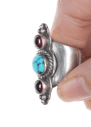 sz6 EJ southwestern sterling, turquoise and ruby ring - Estate Fresh Austin