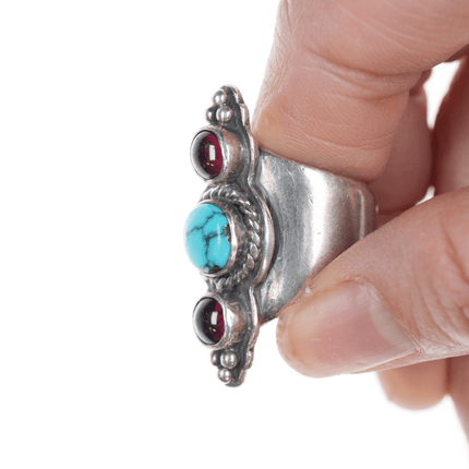 sz6 EJ southwestern sterling, turquoise and ruby ring - Estate Fresh Austin