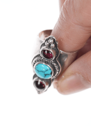 sz6 EJ southwestern sterling, turquoise and ruby ring - Estate Fresh Austin