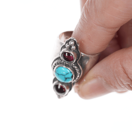 sz6 EJ southwestern sterling, turquoise and ruby ring - Estate Fresh Austin