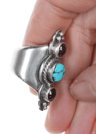 sz6 EJ southwestern sterling, turquoise and ruby ring - Estate Fresh Austin