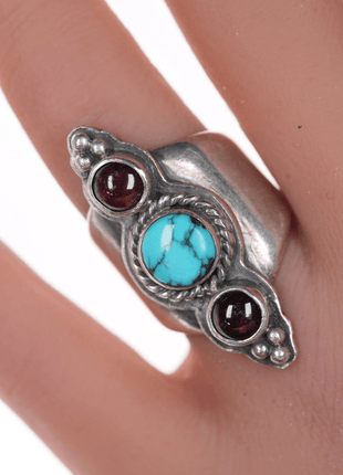 sz6 EJ southwestern sterling, turquoise and ruby ring - Estate Fresh Austin