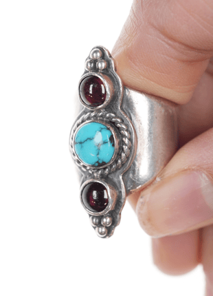 sz6 EJ southwestern sterling, turquoise and ruby ring - Estate Fresh Austin