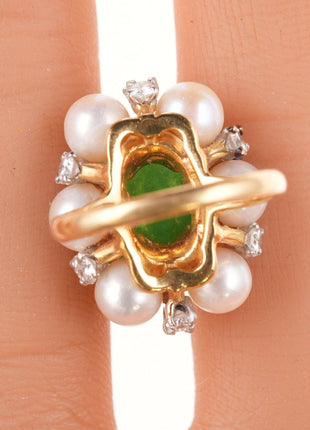 Sz6 Estate 18k Jadeite, Diamond, and pearl ring - Estate Fresh Austin