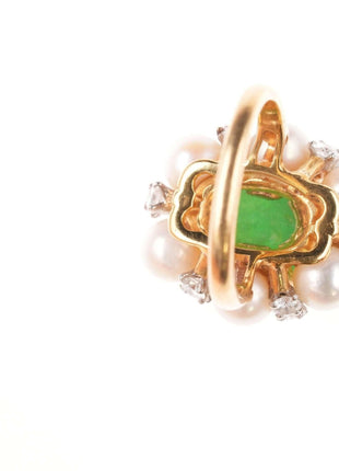 Sz6 Estate 18k Jadeite, Diamond, and pearl ring - Estate Fresh Austin