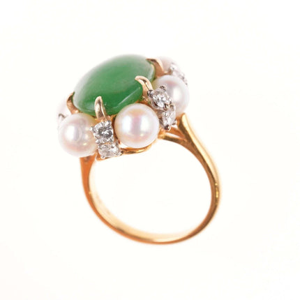 Sz6 Estate 18k Jadeite, Diamond, and pearl ring - Estate Fresh Austin