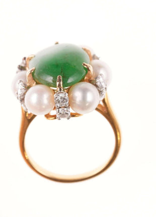 Sz6 Estate 18k Jadeite, Diamond, and pearl ring - Estate Fresh Austin