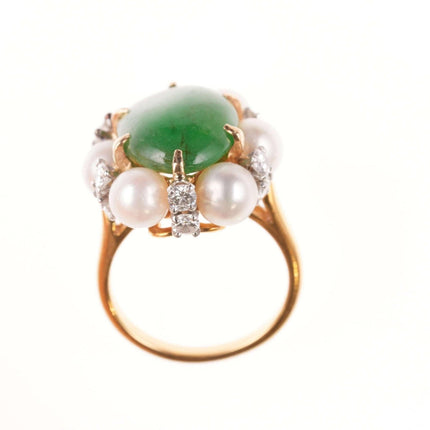 Sz6 Estate 18k Jadeite, Diamond, and pearl ring - Estate Fresh Austin