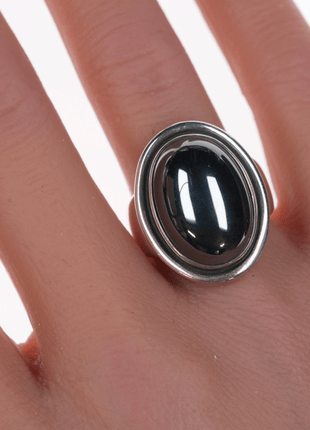 sz6 Harald Christian Nielsen for Georg Jensen Silver and Hematite ring 46A - Estate Fresh Austin