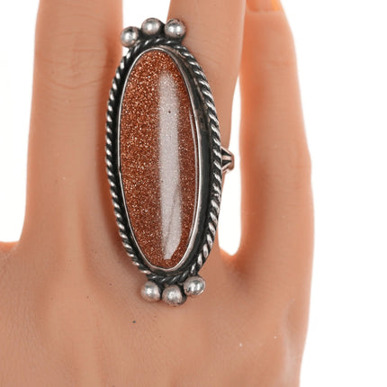 sz6 Large Vintage Goldstone Navajo silver ring - Estate Fresh Austin