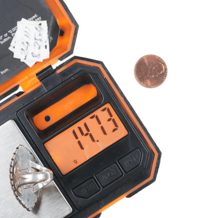 sz6 Mitchell Calabaza Kewa silver ring with Mediterranean red coral - Estate Fresh Austin