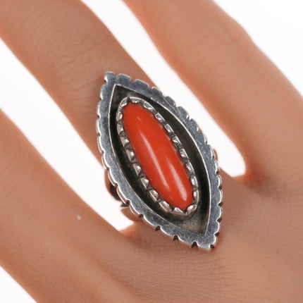 sz6 Mitchell Calabaza Kewa silver ring with Mediterranean red coral - Estate Fresh Austin