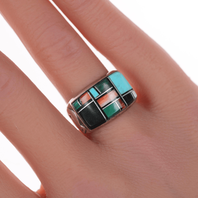 sz6 Qt Southwestern sterling channel inlay ring - Estate Fresh Austin