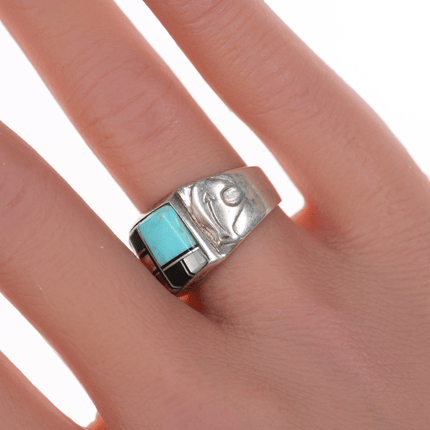 sz6 Qt Southwestern sterling channel inlay ring - Estate Fresh Austin