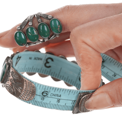 sz6 Ring 6 5/8" 30's - 40's Navajo Curio Silver and turquoise cuff bracelet and ring - Estate Fresh Austin