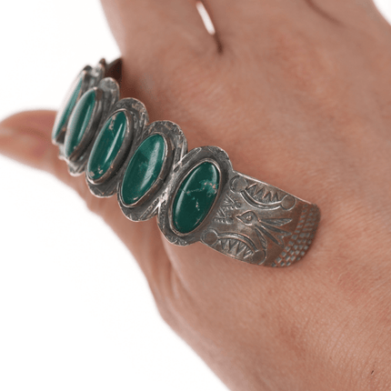 sz6 Ring 6 5/8" 30's - 40's Navajo Curio Silver and turquoise cuff bracelet and ring - Estate Fresh Austin