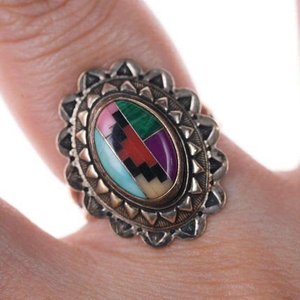 sz6 Southwestern sterling multi - stone channel inlay ring - Estate Fresh Austin