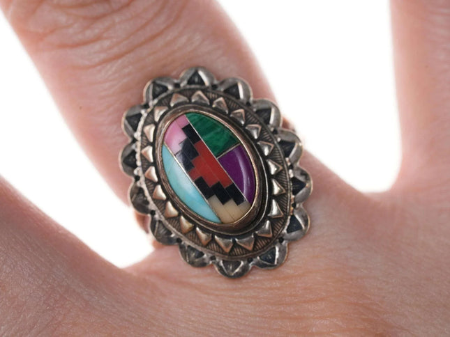 sz6 Southwestern sterling multi-stone channel inlay ring - Estate Fresh Austin