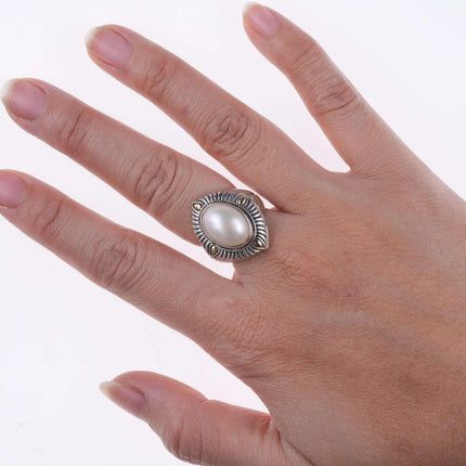 Sz6 Sterling/18k mabe pearl ring - Estate Fresh Austin