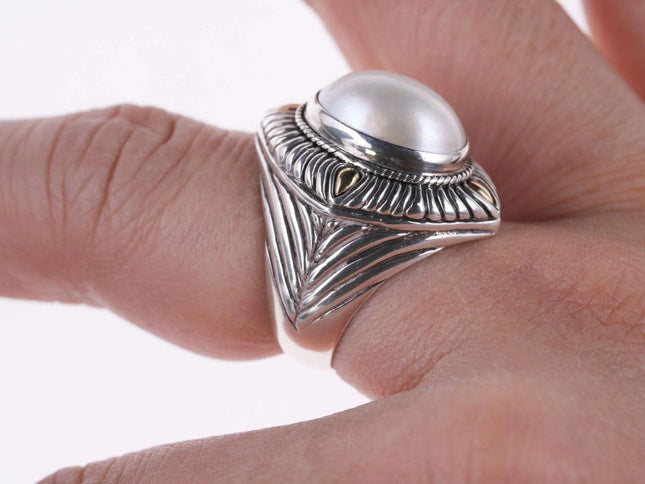 Sz6 Sterling/18k mabe pearl ring - Estate Fresh Austin
