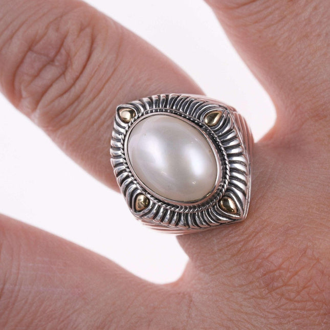 Sz6 Sterling/18k mabe pearl ring - Estate Fresh Austin