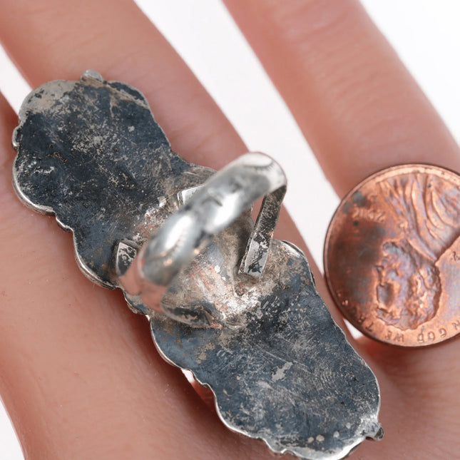 sz6 Vintage FL Native American silver, turquoise, and coral long ring - Estate Fresh Austin