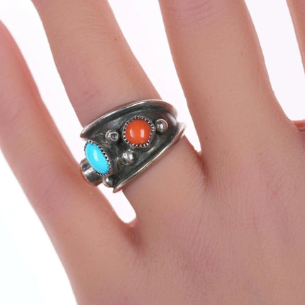 sz6 Vintage Native American Sterling turquoise, and coral ring - Estate Fresh Austin