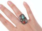 sz6 Vintage Native American sterling/turquoise and coral ring - Estate Fresh Austin
