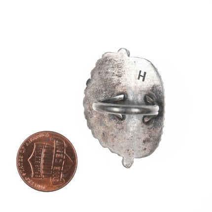 sz6 Vintage Navajo silver leafwork ring with turquoise H - Estate Fresh Austin