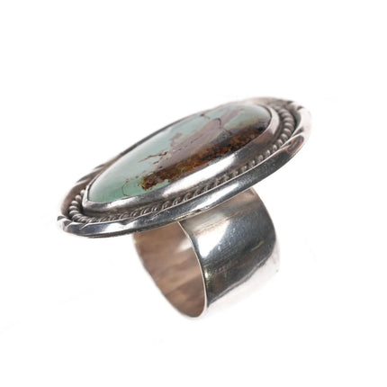 Sz6 Vintage silver green turquoise rope edge Native American ring - Estate Fresh Austin