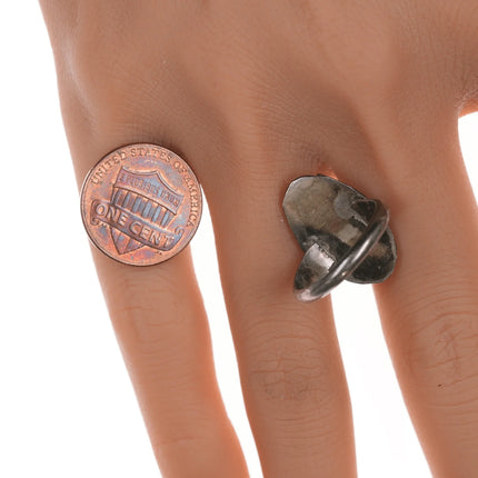 sz6 Vintage Zuni flush inlay turquoise silver ring - Estate Fresh Austin