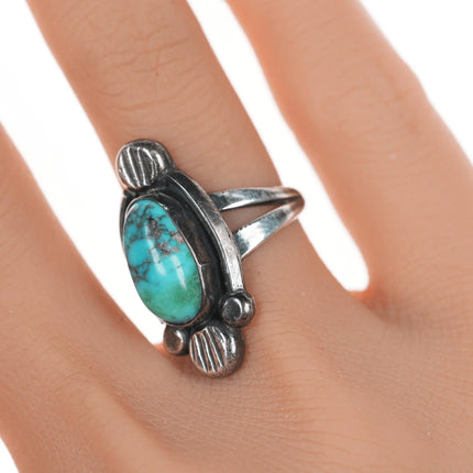 sz6 Vintage Zuni silver and turquoise coin silver ring - Estate Fresh Austin
