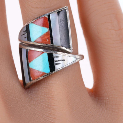 sz6 Vintage Zuni silver CM Booqua Inlay ring - Estate Fresh Austin