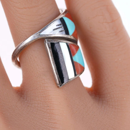 sz6 Vintage Zuni silver CM Booqua Inlay ring - Estate Fresh Austin