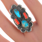 sz6.25 Alfred Tom Navajo sterling, turquoise, and coral ring - Estate Fresh Austin